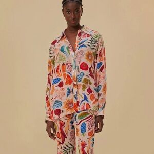 NWT FARM RIO Beige Bright Farm Pajama Shirt, size XS